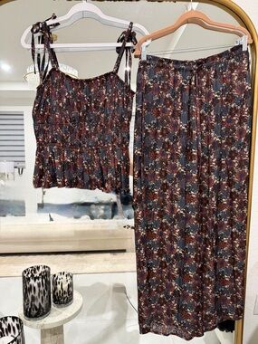 Rachel Zoe Floral Printed Maxi Dress in Rust, Navy & Cream